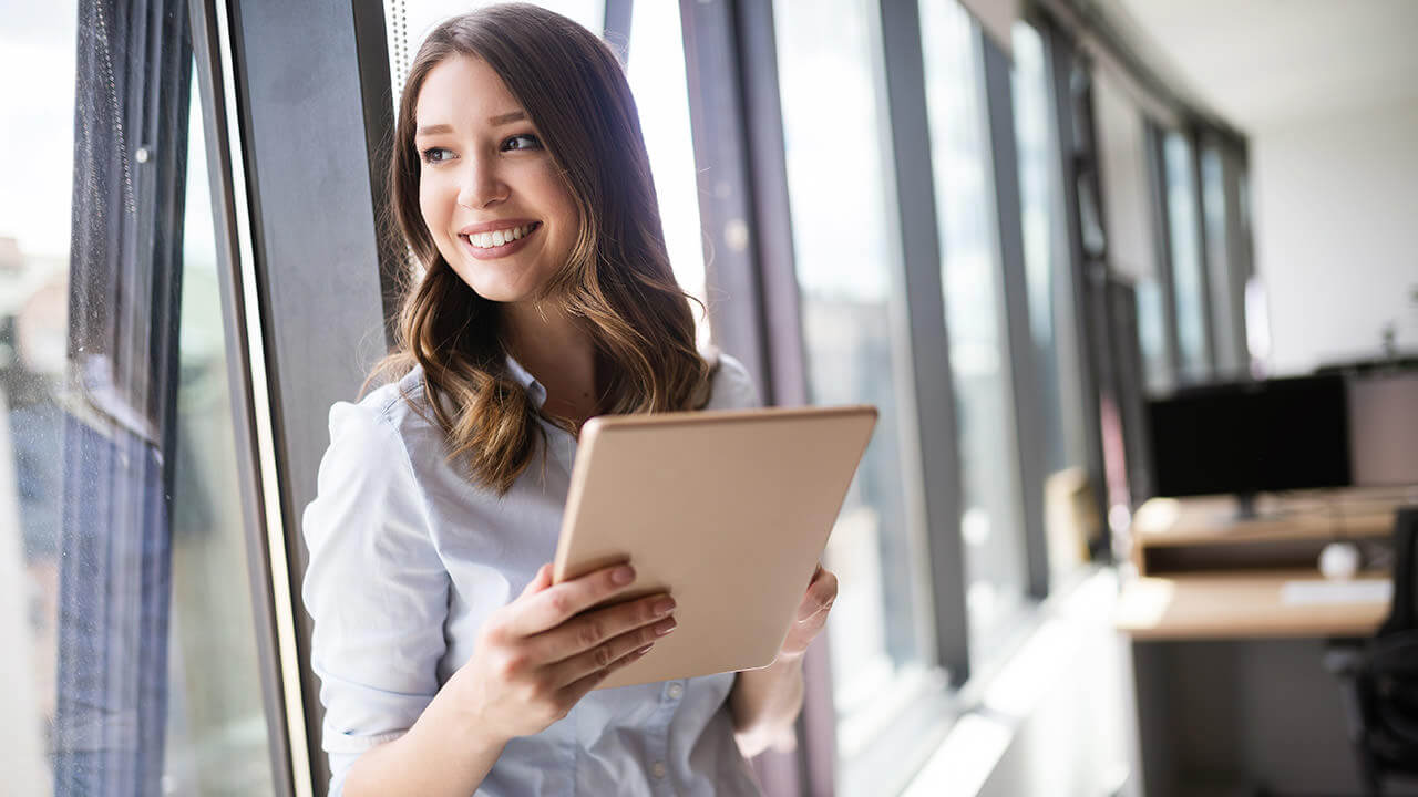 Young woman in conference room