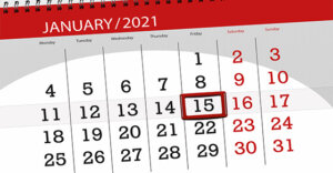 Calendar opened to the month of January and the 15th is circled.
