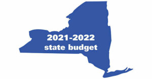 Image of NYS with the words "2021-2022 State Budget" inside.