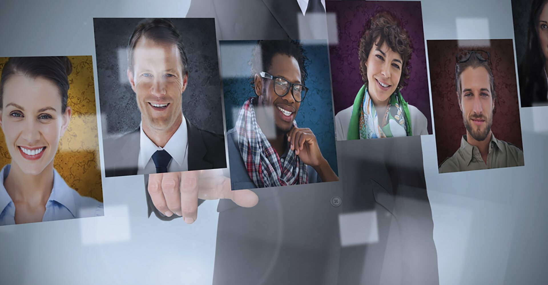 Businessman Presenting Profile Pictures On Digital Interface