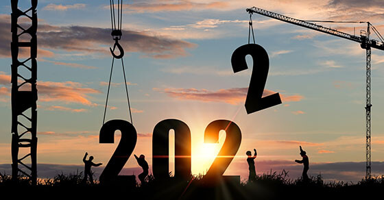 Silhouette of construction worker with crane and cloudy sky for preparation of welcome 2022 new year party and change new business.