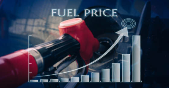 Graphic increase of fuel price with refuel fill up with petrol gasoline on background. Petrol price and oil crisis concept