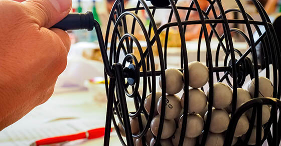 Drawing lottery numbers using a rotavator. This popular social game is commonly known as Bingo.