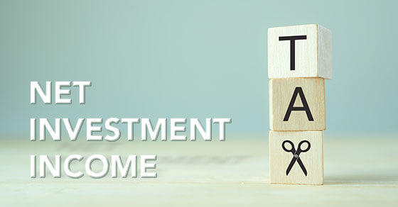 image of blocks with TAX (the X is a pair of open scissors). The words "Net Investment Income". 