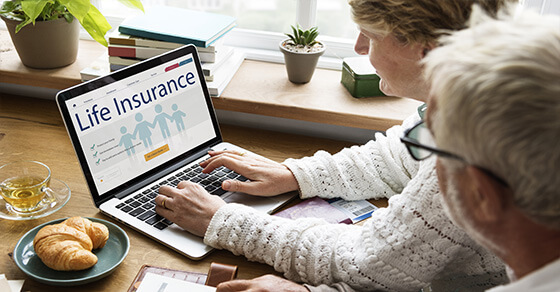 An elderly couple looking on a laptop screen.