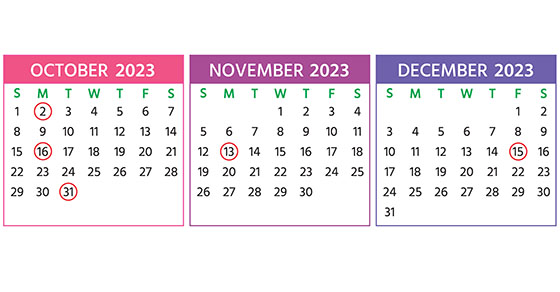 fourth quarter calendar with deadlines circled in red.