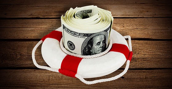 life ring with rolled money inside.
