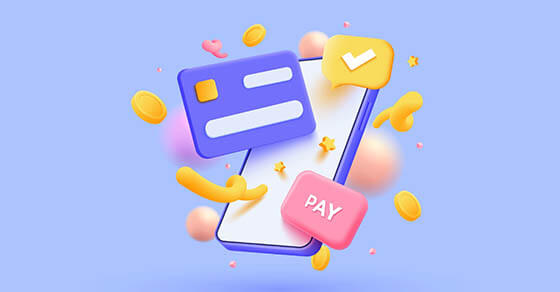 3d pay with mobile phone, banking online payments icon concept. Pay button on smartphone transaction with credit card. 3d mobile with financial bills receipt. 3d vector illustration