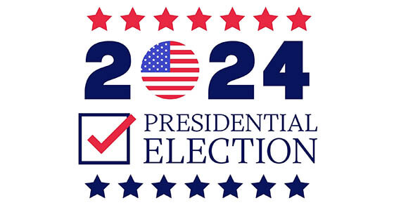 2024 U.S. Presidential Election Poster with Stars and American Flag Vector Illustration