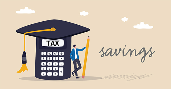 graphic of a calculator with a graduation cap and the words "savings"