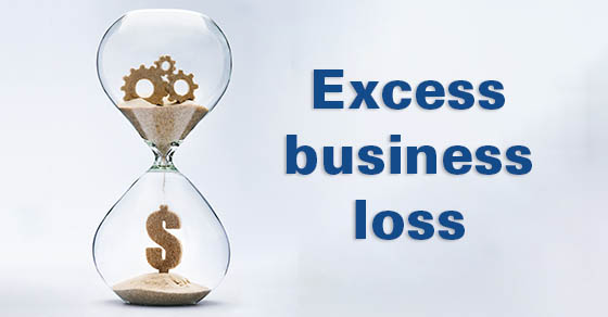hour glass with gears on the top and money symbol at the bottom."Excess business loss" written to the right. 