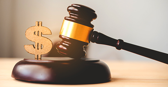 image of a gavel and a money symbol. 