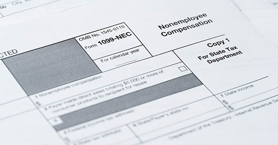 Form 1099-NEC, Nonemployee Compensation, IRS Tax Return Filing Document Close-Up