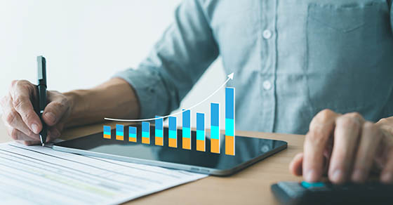 Business marketing or financial investment data ratio chart analysis and planning. Profit or revenue or income or wealth with arrow and target achievement.