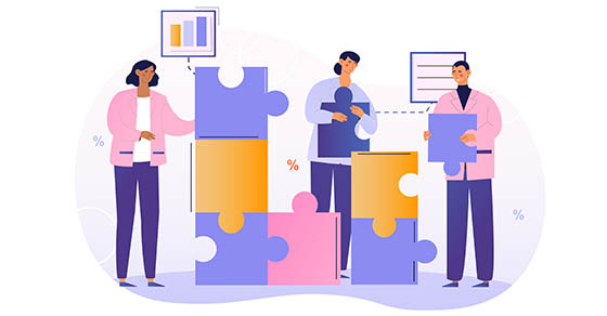 illustration of people behind puzzle peices.